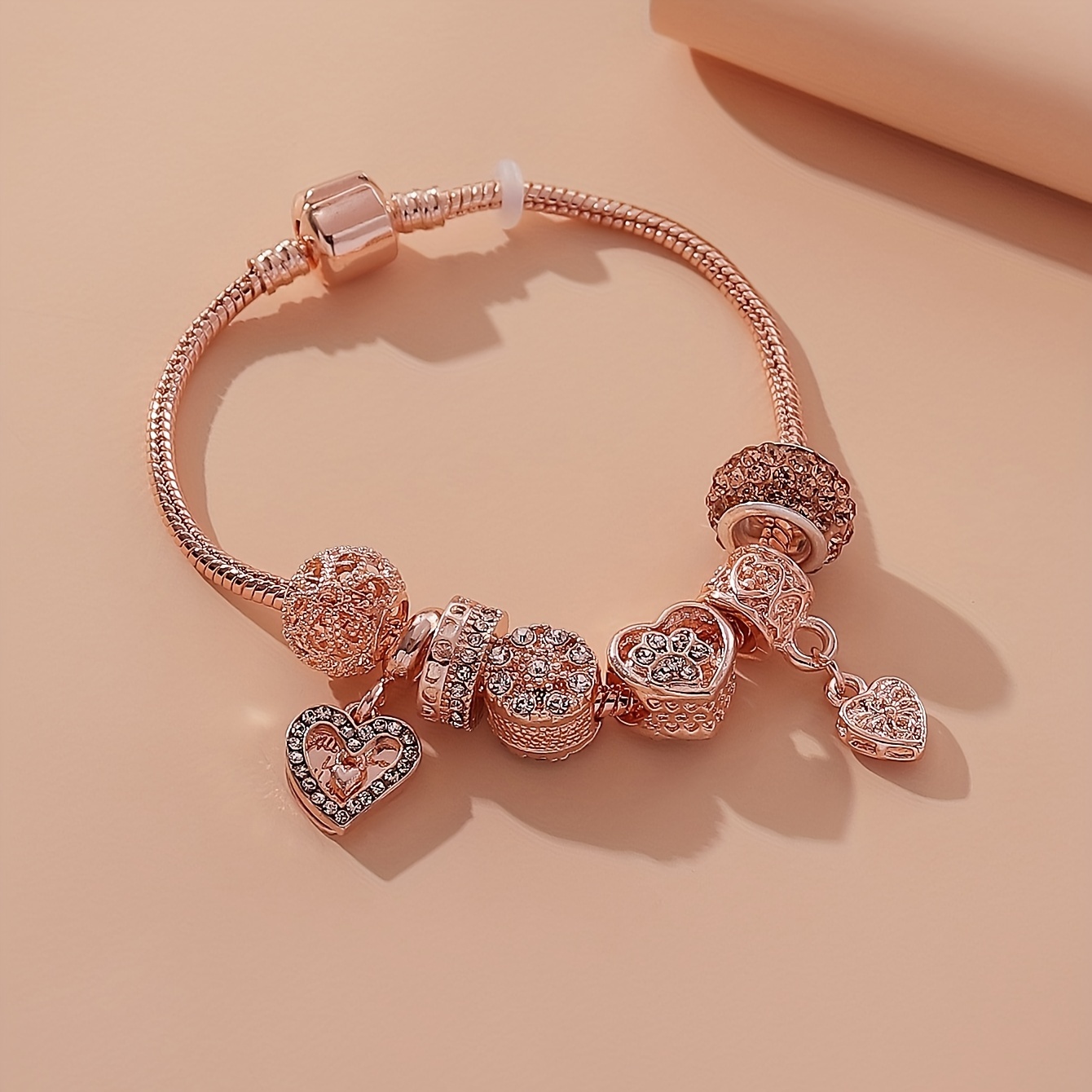 Women's Copper Love Heart Pendant Beaded Bracelet